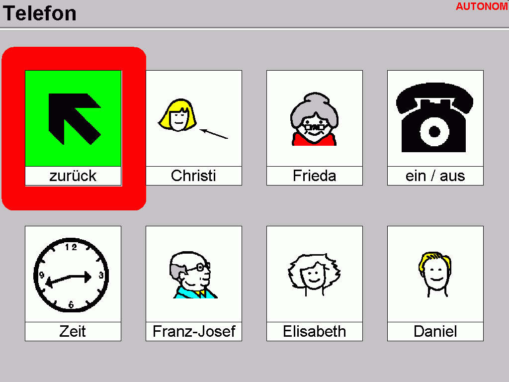 AUTONOM-Menue zum Telefonieren mittels Bilder statt Telefonnummern